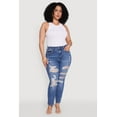 thumbnail image 1 of Womens Plus Size WAX High Waist Whiskered Distressed Jeans, 1 of 5