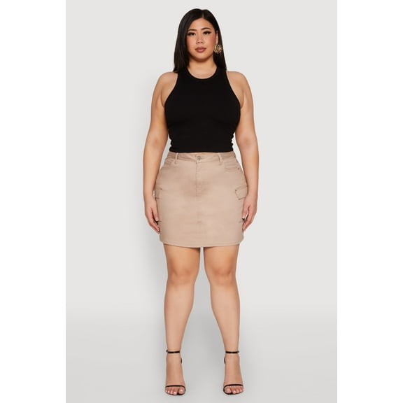 Womens Plus Size WAX High Waisted Cargo Skirt