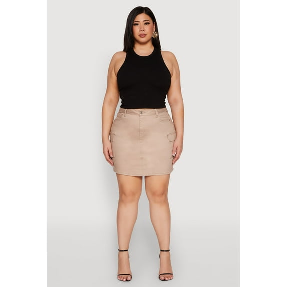 Womens Plus Size WAX High Waisted Cargo Skirt