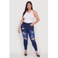 thumbnail image 1 of Women's Plus Size WAX High Waisted Distressed Frayed Skinny Jeans, 1 of 5