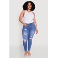 thumbnail image 1 of Womens Plus Size WAX High Waisted Distressed Frayed Skinny Jeans, 1 of 5