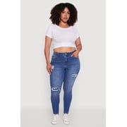 Women's Plus Size WAX High Waisted Distressed Skinny Jeans