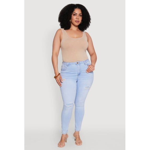 Womens Plus Size WAX High Waisted Distressed Skinny Jeans