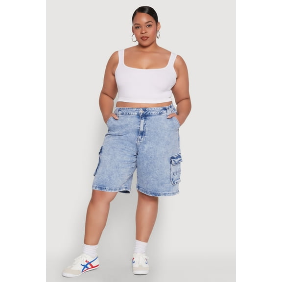 Womens Plus Size WAX Mineral Wash Cargo Jorts