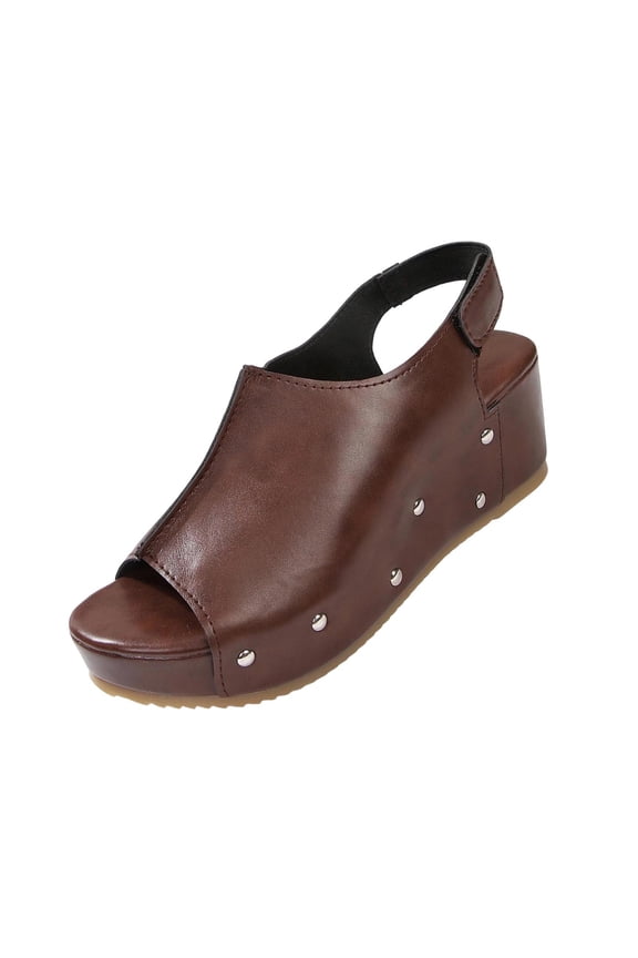 Womens Plus Size Wedge Sandals Thick Sole Platform Casual Spring Summer Comfortable Non Slip Pu Size Us 9.0 Brown