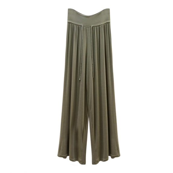 Womens Plus Size Wide Leg Palazzo Pants Drawstring Elastic Waist Pleated Flowy Trousers Fashion Vacation Workout Pants Army Green