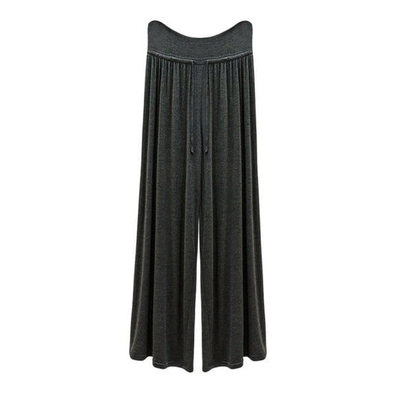 Womens Plus Size Wide Leg Palazzo Pants Drawstring Elastic Waist Pleated Flowy Trousers Fashion Vacation Workout Pants Gray