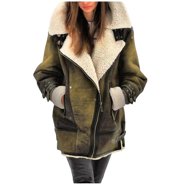 Womens Plus Size Winter Coats Vintage Western Faux Suede Jacket Classic  Oversized Sherpa Fleece Lined Outerwear 