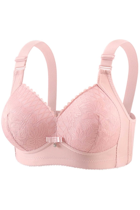Womens Plus Size Wireless Bra Full Coverage Lace Comfort Everyday Bra Seamless Supportive Adjustable Strap Bra Pink 36-46,Size 42