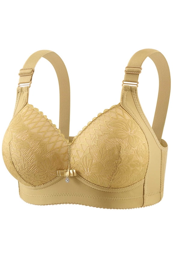 Womens Plus Size Wireless Full Coverage Lace Comfort Everyday Seamless Adjustable Straps Supportive Bra Yellow 36-46,Size 44