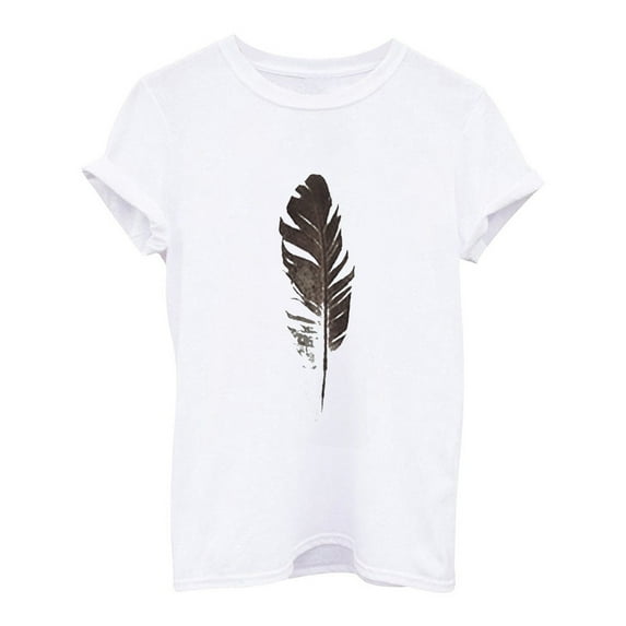 Womens Plus Size Women Short Sleeve T-Shirt Feather Print Top Tee Blouse White 16(XXXXL)