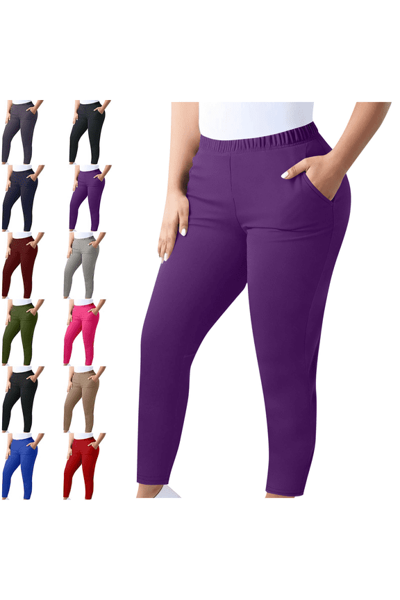 Womens Plus Size Workout Leggings Elastic Waist High Waisted Lounge Tummy Control Gym Yoga Pants Fitness Sport Active Ankle Pants Size L-5XL