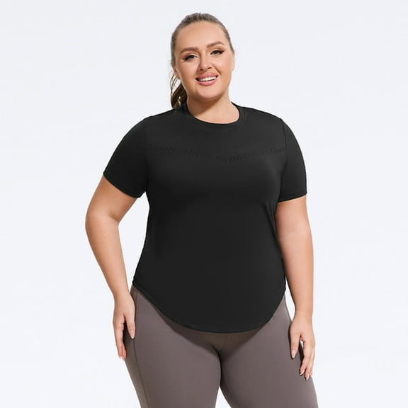 Womens Plus Size Workout Tops, Short Sleeve Yoga Shirts, Breathable Quick Dry Active Tee for Summer