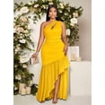 thumbnail image 1 of Womens Plus Size Yellow One Shoulder Hollow Asymmetric High-Low Maxi Dress For Evening Party Wedding Guest, 1 of 7