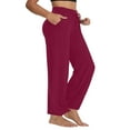 thumbnail image 1 of Womens Plus Size Yoga Pants Wide Leg Comfy Drawstring Loose Straight Loungewear Running Workout Straight Leg Jogging Pants Womens Elastic Waist Pants Wine 5XL, 1 of 8