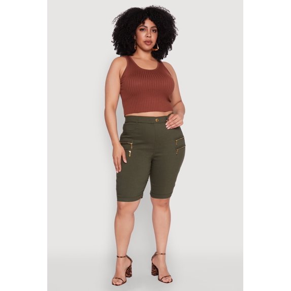 Womens Plus Size Zipper Detail Bermuda Shorts