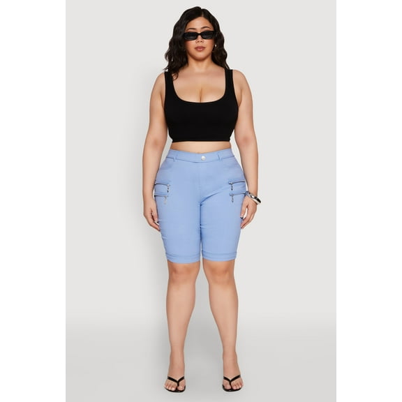 Womens Plus Size Zipper Detail Bermuda Shorts