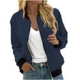thumbnail image 1 of Womens Plus Size Zipper Jackets Fall Long Sleeve Lightweight Casual Coats with Pockets Loose Zip-Up Outwear Jacket Navy, M, 1 of 5
