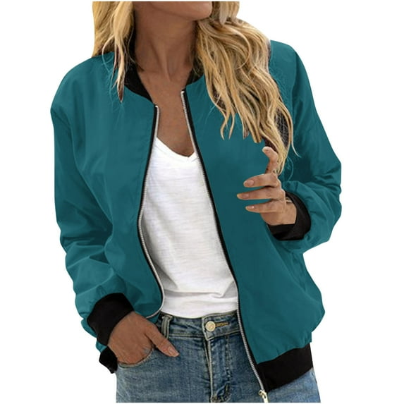 Womens Plus Size Zipper Jackets Fall Long Sleeve Lightweight Casual Coats with Pockets Loose Zip-Up Outwear Jacket Sky Blue, 2XL