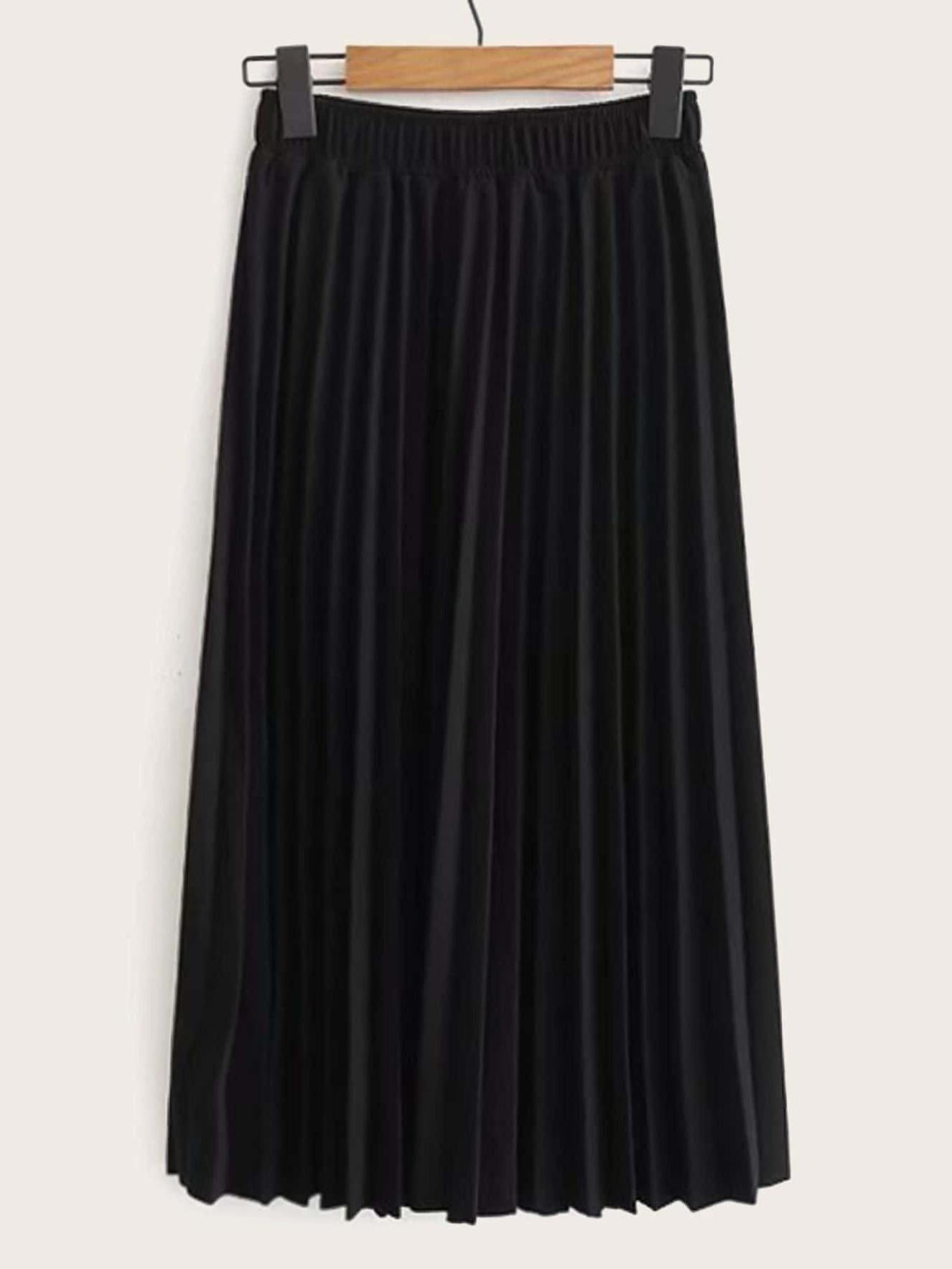Womens Plus Skirts Casual Plain Pleated Pleated Black 5XL - Walmart.com