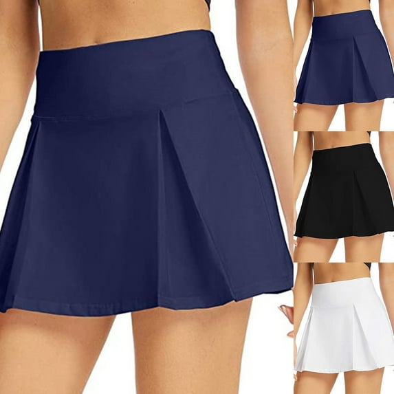 Womens Plus Skirts Elastic Waist with Pockets Inner Ruffles A Line Flowy Sports Skorts White Summer Vacation Outfits Skirt XS