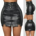 thumbnail image 1 of Kojanyu High-Waist Leather Skirt with Lace-Up Detail - Fashion Women High Waist Casual Ladies Button Mini Fit Leather Skirts Pleated A-Line Office Midi Skirt, 1 of 8