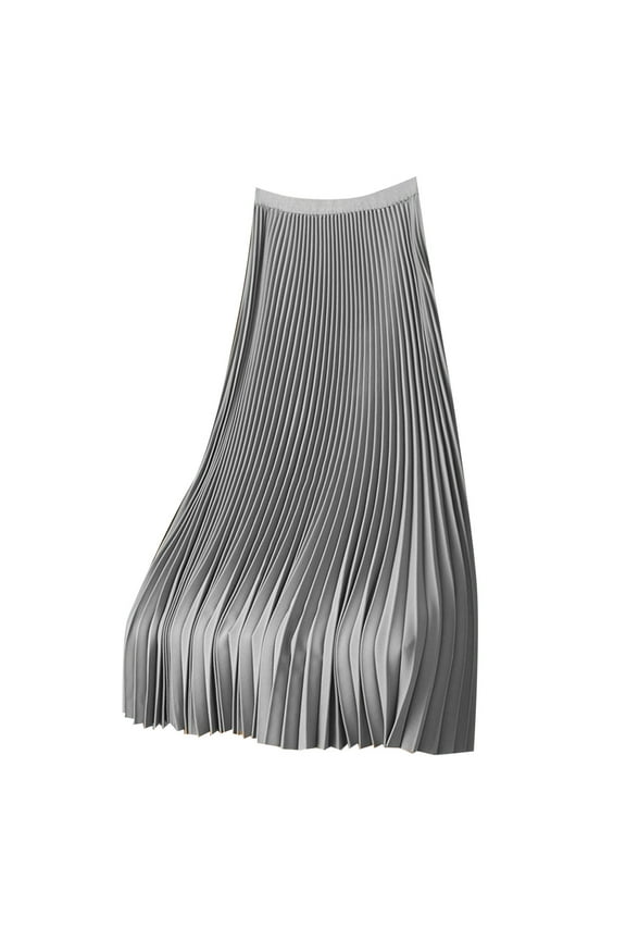 Womens Plus Skirts Solid Color Satin Pleated Skirt Plus Size High Waist A Line Long Skirt