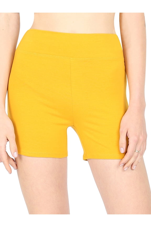 Womens & Plus Soft Cotton Stretch Wide Waist Band High Waist Active Short Hot Pant (DK Mustard, 2X)