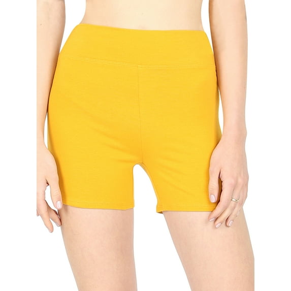 Womens & Plus Soft Cotton Stretch Wide Waist Band High Waist Active Short Hot Pant (DK Mustard, 2X)