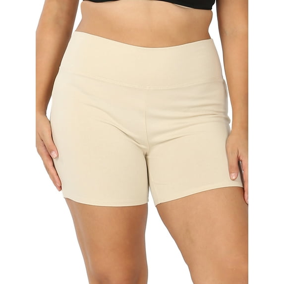 Womens & Plus Soft Cotton Stretch Wide Waist Band High Waist Active Short Hot Pant (Taupe, 3X)