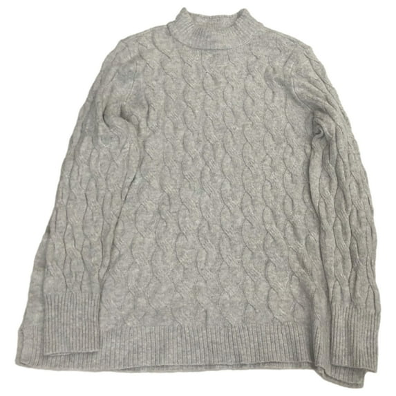 Womens Plus Soft Light Gray Cable Knit Pull-Over Sweater 2X