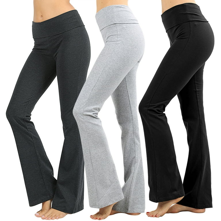 Womens Plus Stretch Cotton Foldover Waist Bootcut Workout Yoga Pants 3PK BLACK CHARCOAL H GREY 2X Walmart