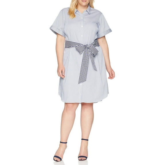 Womens Plus Striped A-Line Shirt Dress 1X