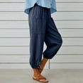 thumbnail image 1 of Womens Plus Summer Casual Loose Cotton And Linen Pocket Solid Trousers Pants, 1 of 6