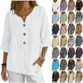thumbnail image 1 of Womens Plus Tops Casual Fashion Solid Short Sleeve Button Shirt Loose T-shirt Blouse, 1 of 9