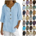 thumbnail image 1 of Womens Plus Tops Casual Fashion Solid Short Sleeve Button Shirt Loose T-shirt Blouse, 1 of 9