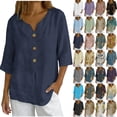 thumbnail image 1 of Womens Plus Tops Casual Fashion Solid Short Sleeve Button Shirt Loose T-shirt Blouse, 1 of 9