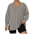 thumbnail image 1 of Womens Plus V-Neck Fleece Sweatshirt, Fall Winter Casual Loose Long Sleeve Pullover Tops Size Split B-Gray 4XL, 1 of 4