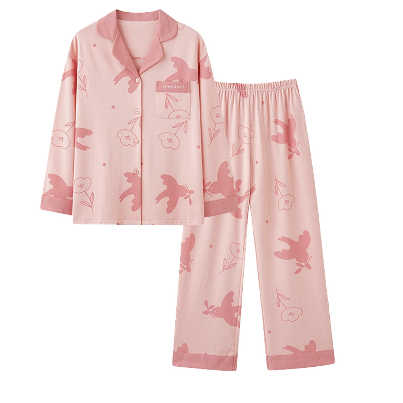 Womens Plus size Pajama Sets Cotton Pyjamas Female Autumn Long Sleeved ...