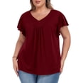 thumbnail image 1 of Womens Plus size Top V Neck Short Ruffled Cap Sleeves T Shirts Loose Summer Tops For Women With Neckline Shirred XL-5XL, 1 of 11