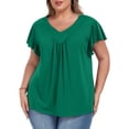 thumbnail image 1 of Womens Plus size Top V Neck Short Ruffled Cap Sleeves T Shirts Loose Summer Tops For Women With Neckline Shirred XL-5XL, 1 of 11