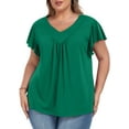thumbnail image 1 of Womens Plus size Top V Neck Short Ruffled Cap Sleeves T Shirts Loose Summer Tops For Women With Neckline Shirred XL-5XL, 1 of 11