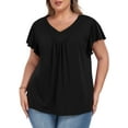 thumbnail image 1 of Womens Plus size Top V Neck Short Ruffled Cap Sleeves T Shirts Loose Summer Tops For Women With Neckline Shirred XL-5XL, 1 of 11
