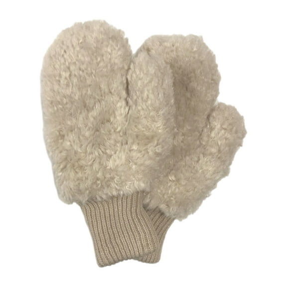 Womens Plush Beige Fuzzy Mittens