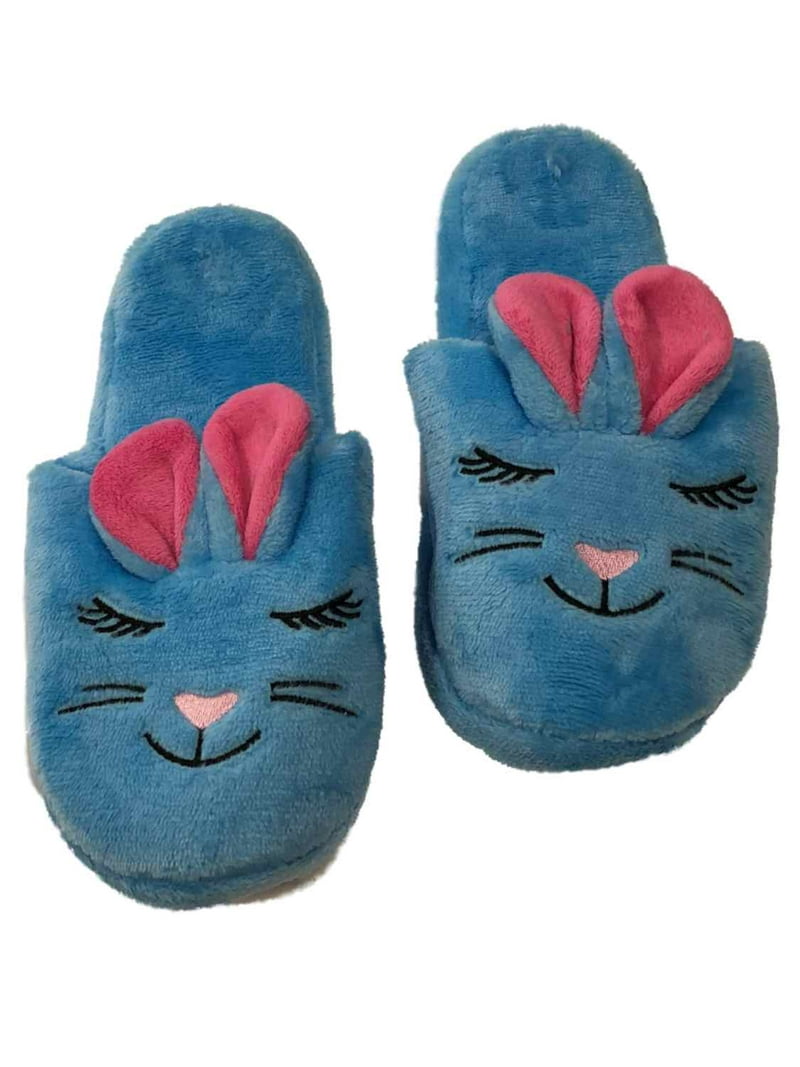 Womens Plush Blue Bunny Rabbit Slippers Scuffs House Shoes Smal