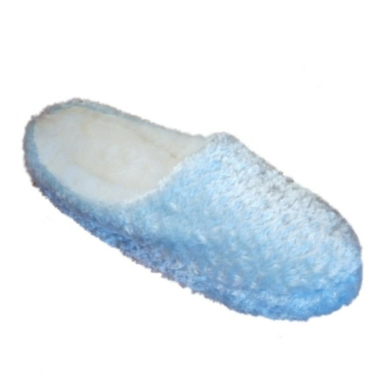 Womens Plush Blue Slide On Slippers Fuzzy Clog Style House Shoes