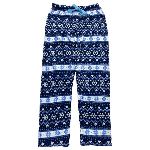 Womens Plush Blue Snowflake Christmas Holiday Sleep Pants Pajama Bottoms L/XL
