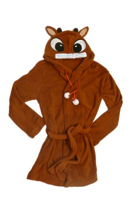 Womens Plush Brown Rudolph the Red Nosed Reindeer Robe Juniors Xmas Housecoat M