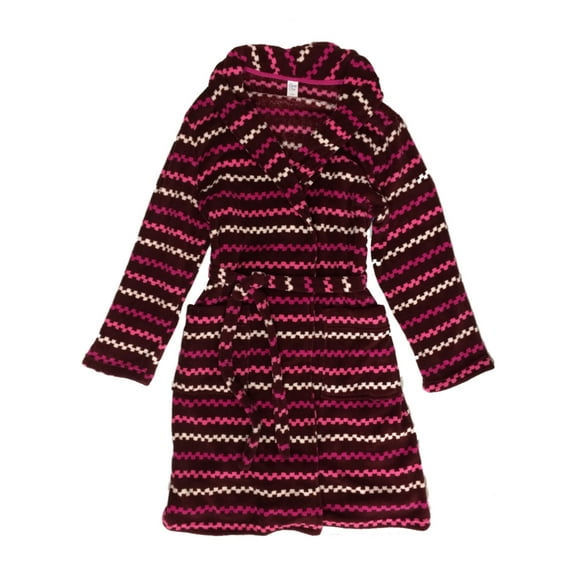 Womens Plush Burgundy & Pink Stripe Bathrobe Bath Robe Housecoat Medium