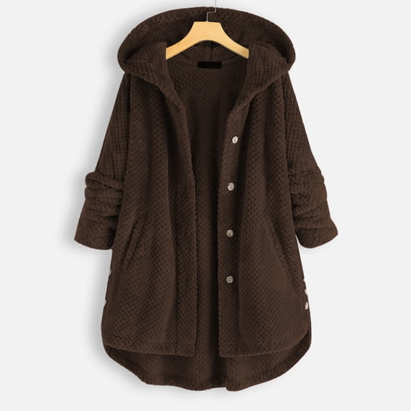Womens Plush Coat Usmixi Winter Plush Overcoat for Women Casual Solid Plus Size Open Button Hooded Fleece Sweatshirt Outwear Ladies Long Sleeve Pocket Coats 2023 Coats